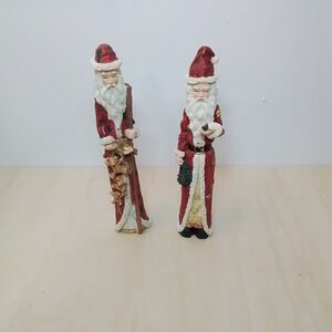 Set of 2 Vintage Santa Claus‎ Figurines Christmas Decor Festive Home Accents